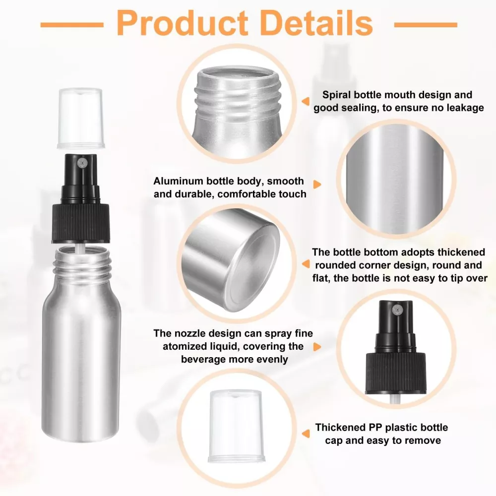 60ml (2oz) Mini Reusable Aluminum Fine Mist Spray Bottle